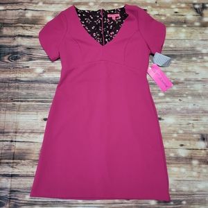 Betsey Johnson Short Sleeve Stretch Crepe Dress with Cherry Lining Pink …